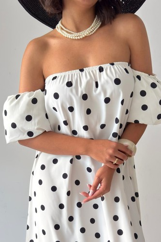 Polka dot maxi kleid weiß - maxi,